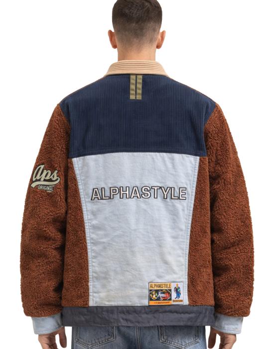  알파스타일 자켓 알파 스타일 APS 대학생 남성용 패치워크 재킷 (블루/브라운, 3004 블루 마론) - ALPHASTYLE