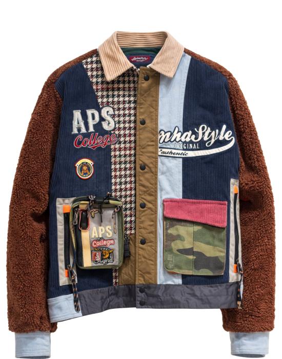  알파스타일 자켓 알파 스타일 APS 대학생 남성용 패치워크 재킷 (블루/브라운, 3004 블루 마론)