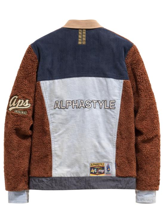  알파스타일 자켓 알파 스타일 APS 대학생 남성용 패치워크 재킷 (블루/브라운, 3004 블루 마론) - ALPHASTYLE