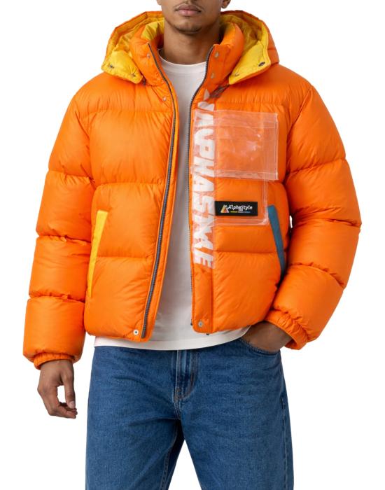  알파스타일 자켓 알파 스타일 남성용 오렌지 후드 패딩 재킷 3051 ARANCIONE - ALPHASTYLE