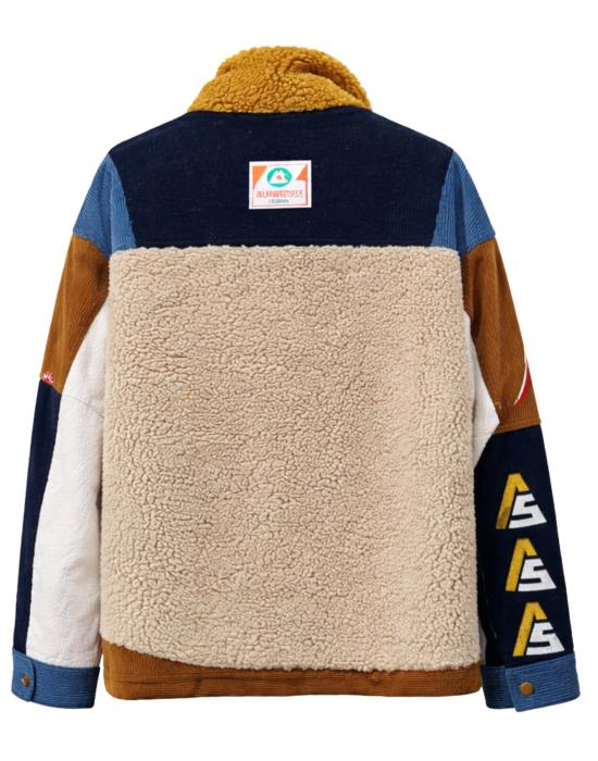  알파스타일 자켓 알파 스타일 남성용 패치워크 재킷 멀티컬러 테디 칼라 3003 블루 아보리오 - ALPHASTYLE