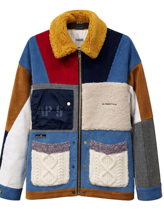  알파스타일 자켓 알파 스타일 남성용 패치워크 재킷 멀티컬러 테디 칼라 3003 블루 아보리오