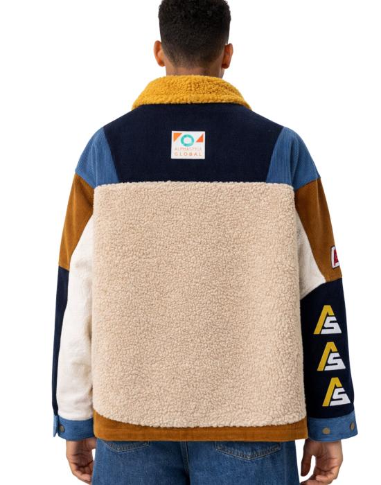  알파스타일 자켓 알파 스타일 남성용 패치워크 재킷 멀티컬러 테디 칼라 3003 블루 아보리오 - ALPHASTYLE