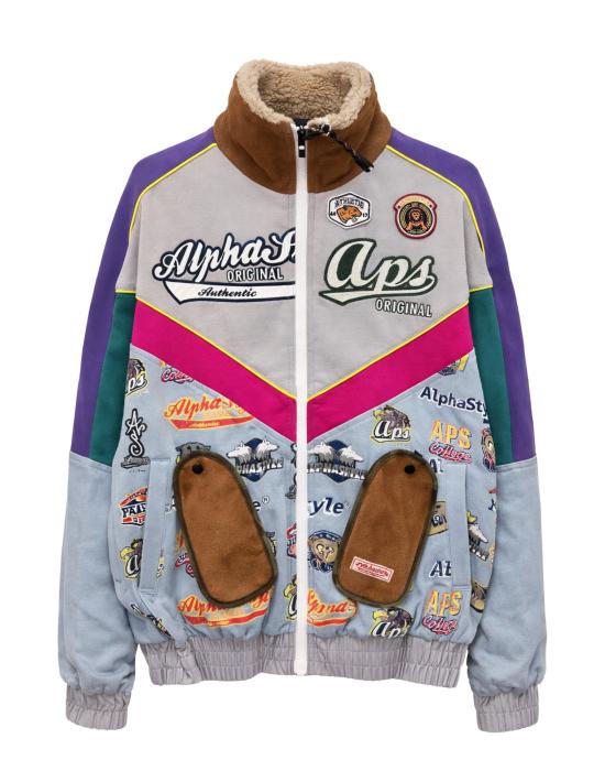  알파스타일 자켓 알파 스타일 남성용 패치워크 재킷, 멀티컬러, 지퍼 및 하이 칼라, 3007 VIOLA