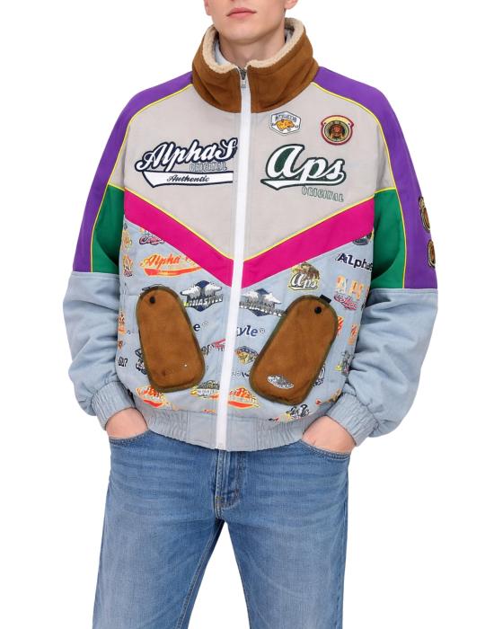  알파스타일 자켓 알파 스타일 남성용 패치워크 재킷, 멀티컬러, 지퍼 및 하이 칼라, 3007 VIOLA - ALPHASTYLE
