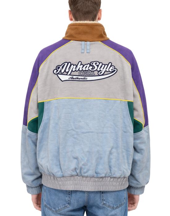  알파스타일 자켓 알파 스타일 남성용 패치워크 재킷, 멀티컬러, 지퍼 및 하이 칼라, 3007 VIOLA - ALPHASTYLE