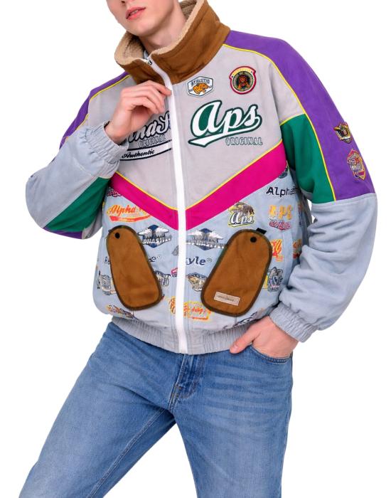  알파스타일 자켓 알파 스타일 남성용 패치워크 재킷, 멀티컬러, 지퍼 및 하이 칼라, 3007 VIOLA - ALPHASTYLE