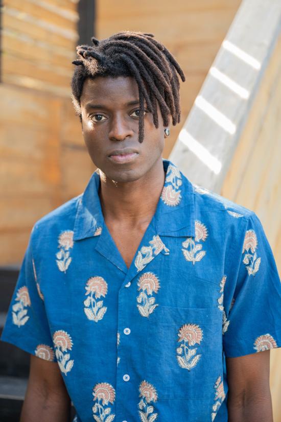  DUSHYANT. 반팔 셔츠 두샨트. 돈 캠프 칼라  블루 트라이벌 플로럴 프린트 - OTHER BRANDS