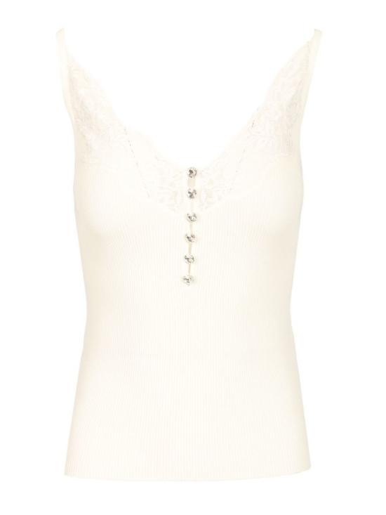  셀프 포트레이트 블라우스 레이스 골지 니트 탑 화이트