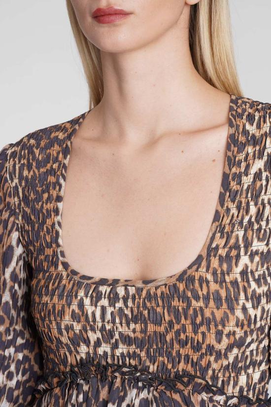  가니 미디 원피스 애니멀 프린트 폴리에스터 드레스 - GANNI