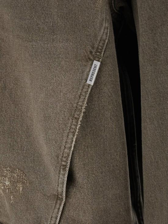  리프레젠트 데님 자켓 빈티지한 워싱 효과가 있는 올리브색 데님 재킷 - REPRESENT