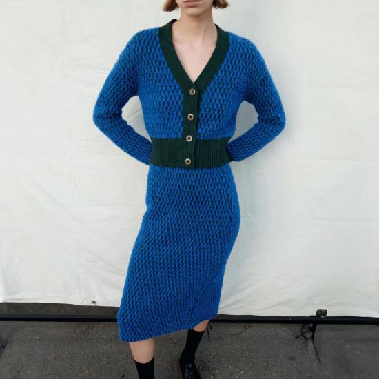  모즈 모즈 가디건 청키 가샤 카디 블루 니트 - MOZH MOZH