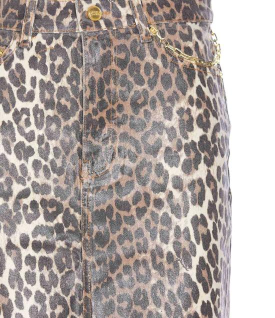  가니 데님 스커트 포일 프린트 데님 레오파드 스커트 애니멀리어 - GANNI