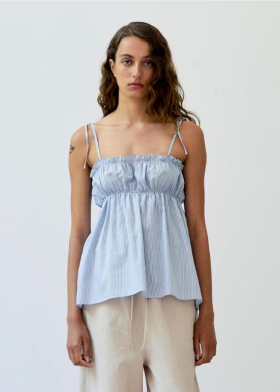  Diarte 블라우스 Bindi 핀스트라이프 탑 블루/화이트