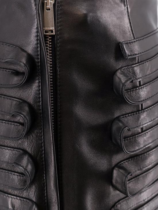  베르사체 미디 스커트 가죽  블랙 - VERSACE