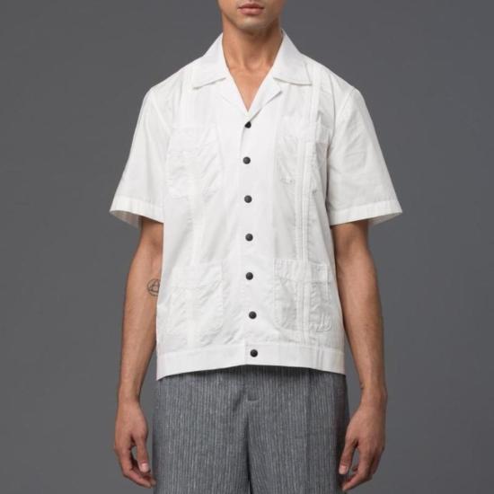  Carlos Campos 반팔 셔츠 Guayabera 캐주얼 웨딩  화이트