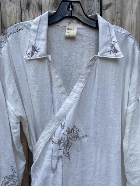  케흘러 오마지오 롱 원피스 칼레 자수 린넨 랩 드레스 - KAHLER OMAGGIO