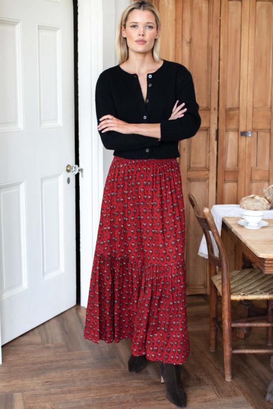  에머슨 프라이 롱 스커트 셔링 스커트 랜턴 플라워 루즈 스커트