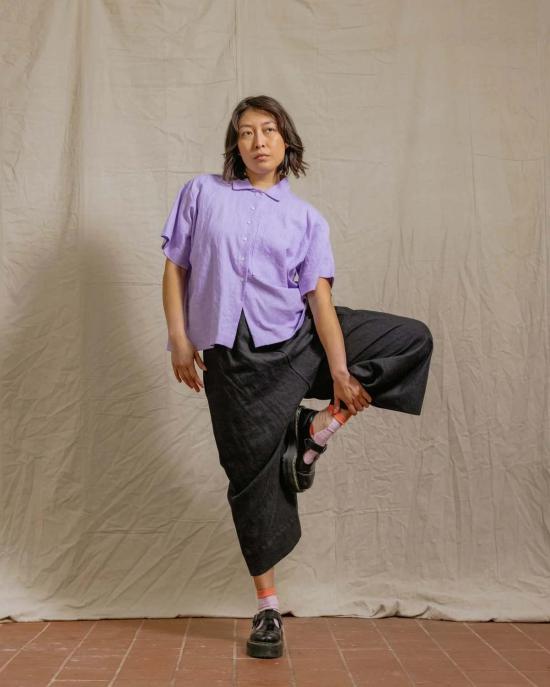  Nettle Studios 스트레이트 팬츠 네틀 스튜디오 레귤러 길이 린넨 미드 이지 팬츠 블랙 - OTHER BRANDS