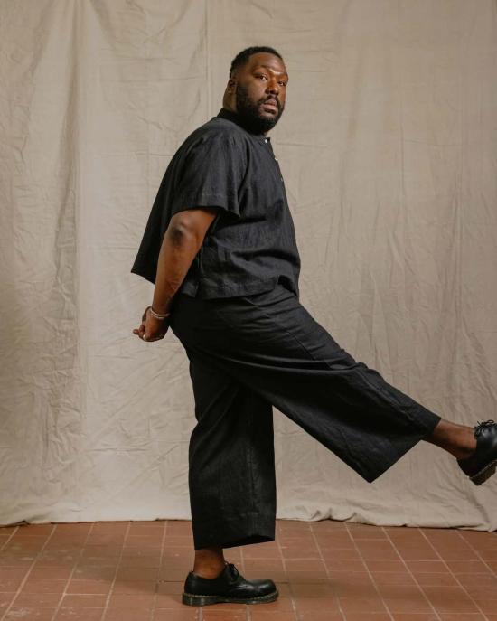  Nettle Studios 스트레이트 팬츠 네틀 스튜디오 레귤러 길이 린넨 미드 이지 팬츠 블랙 - OTHER BRANDS