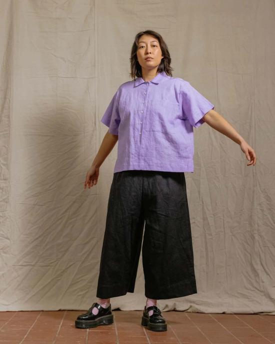  Nettle Studios 스트레이트 팬츠 네틀 스튜디오 레귤러 길이 린넨 미드 이지 팬츠 블랙 - OTHER BRANDS