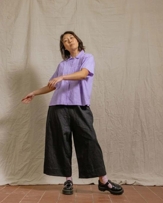  Nettle Studios 스트레이트 팬츠 네틀 스튜디오 레귤러 길이 린넨 미드 이지 팬츠 블랙 - OTHER BRANDS