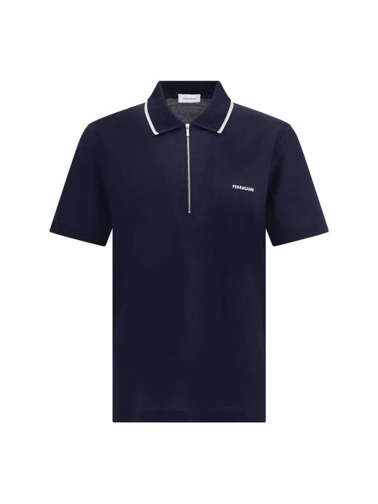  살바토레 페라가모 폴로 티셔츠 페라가모 지퍼 폴로 셔츠 블루