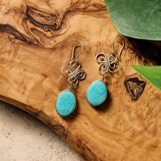  Ten Thousand Villages 이어링 만 개의 마을 트레볼 아마조나이트 드롭 귀걸이 - OTHER BRANDS