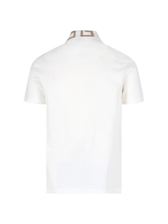  베르사체 반팔 티셔츠 그레카 자수 폴로 셔츠 화이트 - VERSACE