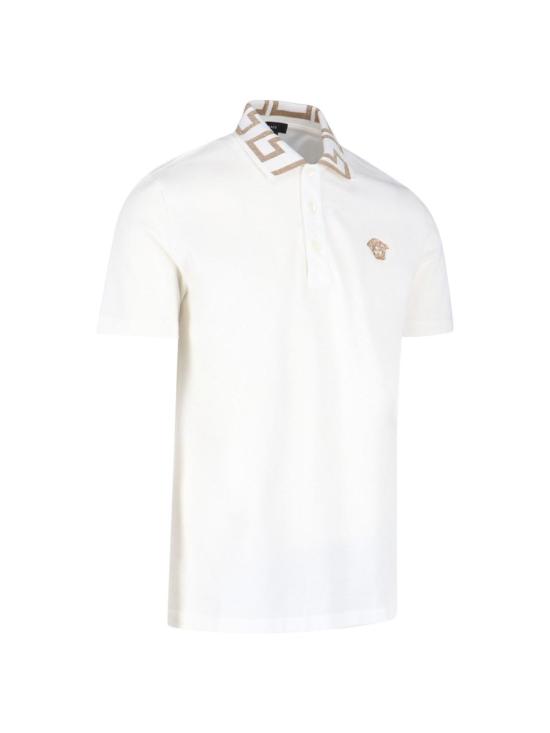  베르사체 반팔 티셔츠 그레카 자수 폴로 셔츠 화이트 - VERSACE