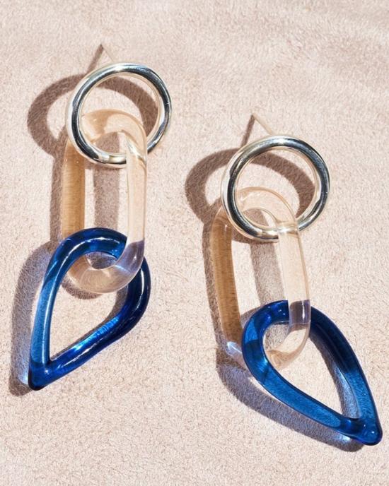  제인 다렌스부르그 이어링 제인 다렌스버그 실버 & 글래스 서클 오벌 & 물방울 체인 귀걸이 (스털링 실버) - JANE DARENSBOURG