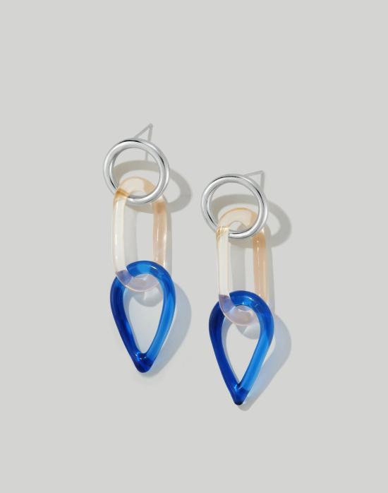  JANE D'ARENSBOURG 이어링 제인 다렌스버그 실버 & 글래스 서클 오벌 & 물방울 체인 귀걸이 (스털링 실버) - OTHER BRANDS