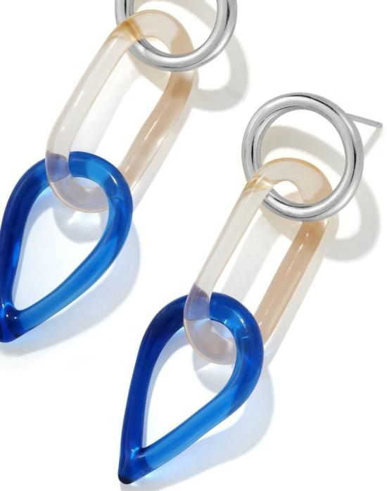  JANE D'ARENSBOURG 이어링 제인 다렌스버그 실버 & 글래스 서클 오벌 & 물방울 체인 귀걸이 (스털링 실버) - OTHER BRANDS