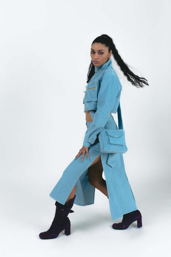  아바카시 자켓 Abacaxi 크롭 카고 지퍼 재킷 블루 - ABACAXI