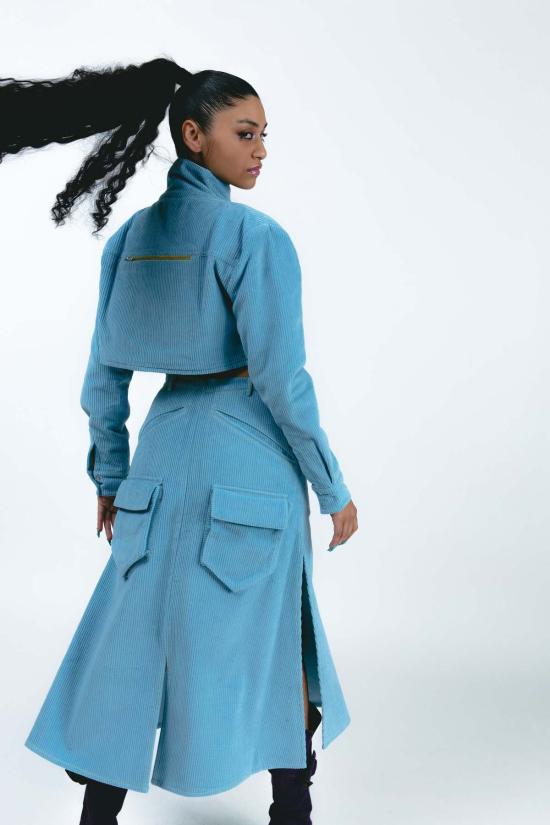  아바카시 자켓 Abacaxi 크롭 카고 지퍼 재킷 블루 - ABACAXI