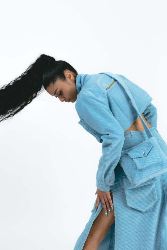  아바카시 자켓 Abacaxi 크롭 카고 지퍼 재킷 블루 - ABACAXI