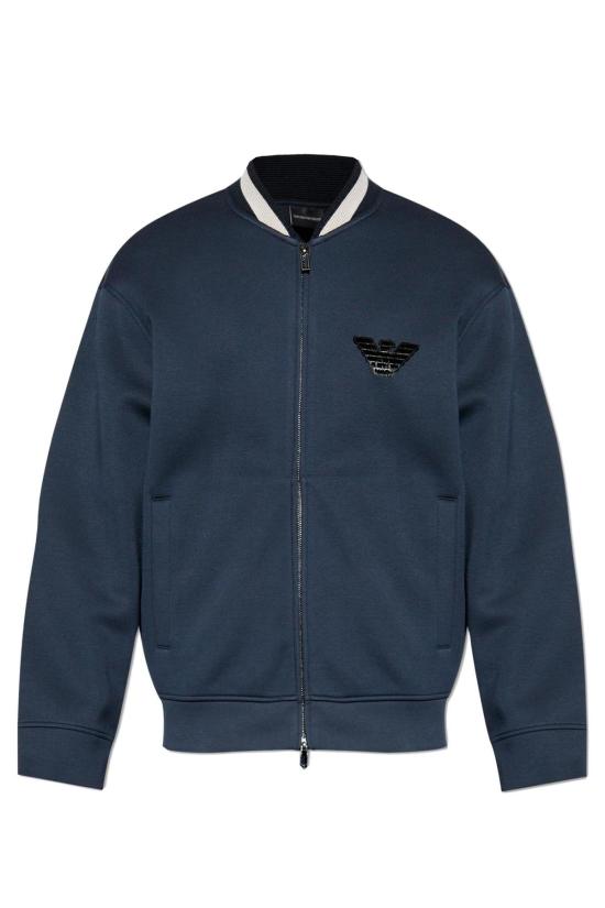  엠포리오 아르마니 긴팔 티셔츠 벨벳 로고 모양 패치 스웨트셔츠 (블루)