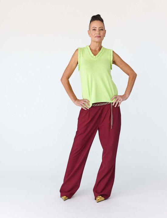  Lindsay Nicholas New York 스트레이트 팬츠 린지 니콜라스 뉴욕 페이크 라이즈  마룬