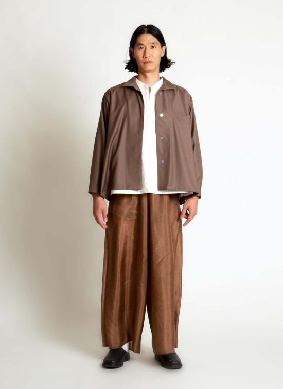  KAAREM 스트레이트 팬츠 카렘 마블 플리츠 실크 오간자 포켓 팬츠 (엘라스틱 밴드 포함) 브라운 실크 오간자 - OTHER BRANDS