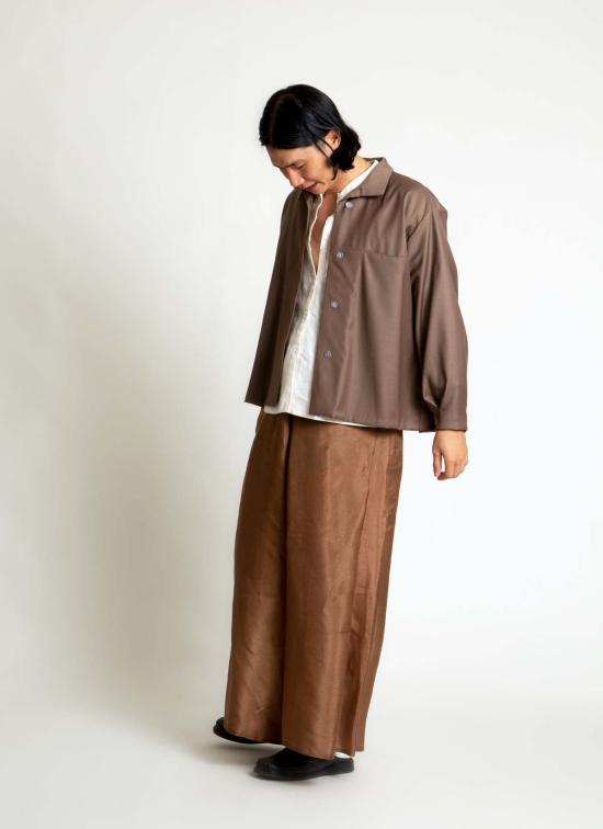  KAAREM 스트레이트 팬츠 카렘 마블 플리츠 실크 오간자 포켓 팬츠 (엘라스틱 밴드 포함) 브라운 실크 오간자 - OTHER BRANDS