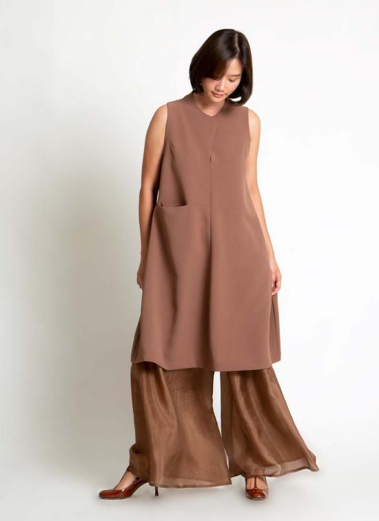  KAAREM 스트레이트 팬츠 카렘 마블 플리츠 실크 오간자 포켓 팬츠 (엘라스틱 밴드 포함) 브라운 실크 오간자 - OTHER BRANDS