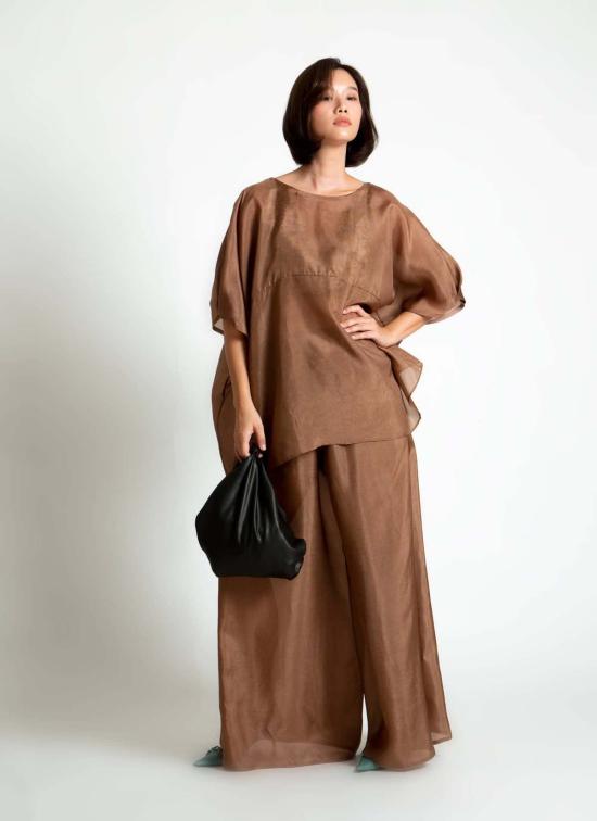  KAAREM 스트레이트 팬츠 카렘 마블 플리츠 실크 오간자 포켓 팬츠 (엘라스틱 밴드 포함) 브라운 실크 오간자 - OTHER BRANDS