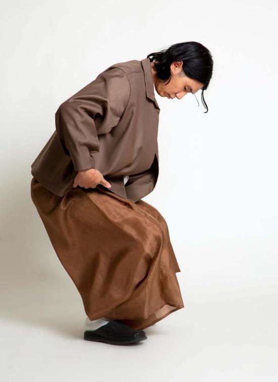  KAAREM 스트레이트 팬츠 카렘 마블 플리츠 실크 오간자 포켓 팬츠 (엘라스틱 밴드 포함) 브라운 실크 오간자 - OTHER BRANDS