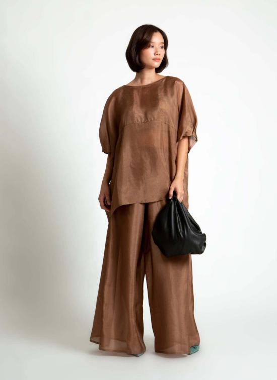  KAAREM 스트레이트 팬츠 카렘 마블 플리츠 실크 오간자 포켓 팬츠 (엘라스틱 밴드 포함) 브라운 실크 오간자 - OTHER BRANDS