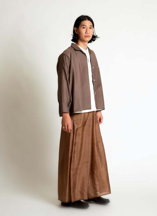  KAAREM 스트레이트 팬츠 카렘 마블 플리츠 실크 오간자 포켓 팬츠 (엘라스틱 밴드 포함) 브라운 실크 오간자 - OTHER BRANDS