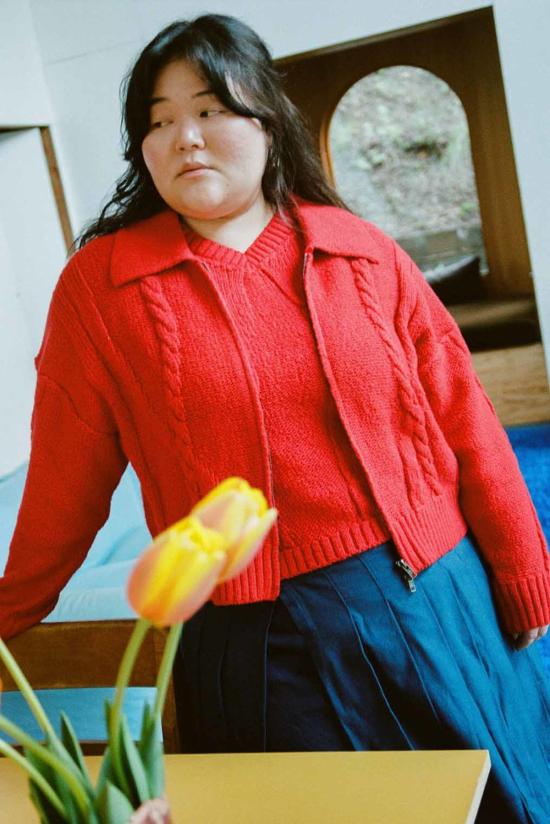  노블 가디건 브레이드 니트  파프리카 - NOBLE