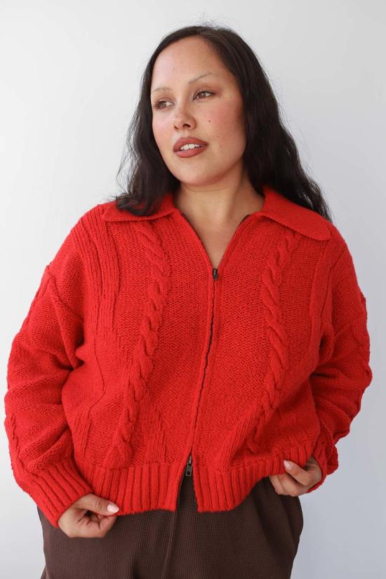  노블 가디건 브레이드 니트  파프리카 - NOBLE