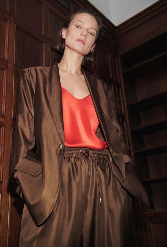  실크 런드리 수트 자켓 실크 세탁 트윌 마이애미 블레이저 다크 어스 핀스트라이프