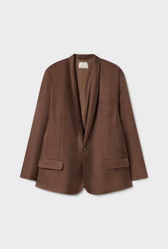  실크 런드리 수트 자켓 실크 세탁 트윌 마이애미 블레이저 다크 어스 핀스트라이프 - SILK LAUNDRY