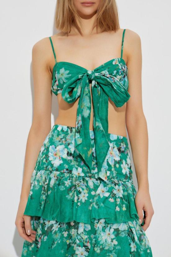  짐머만 브라 지머만 에벌리 드레이프드 보우 렛 탑 그린 - ZIMMERMANN